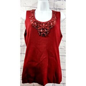 Ruby Rd. Burgundy Ribbed Tank Beaded Bodice XL Lightweight Stretch Soft